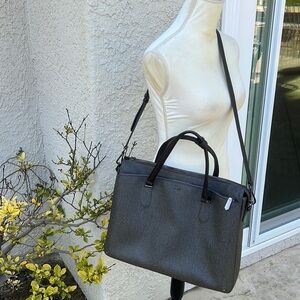 TUMI Leather Vinyl Texture Grey/Brown Briefcase Tote Shoulder Messenger Bag